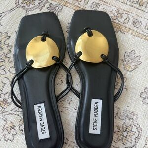 Steve Madden Black Sandals with Gold Accents